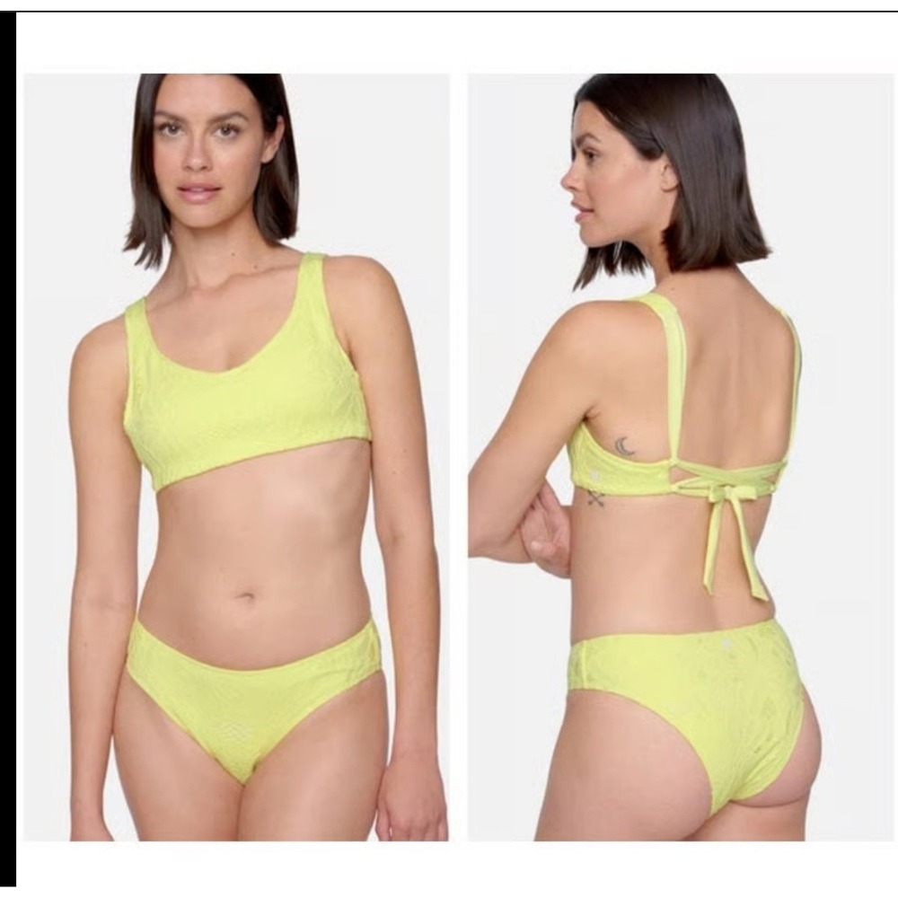 Hurley Crochet Soft Strap Bikini Set Yellow Cheeky‎ Coverage Swimsuit size S